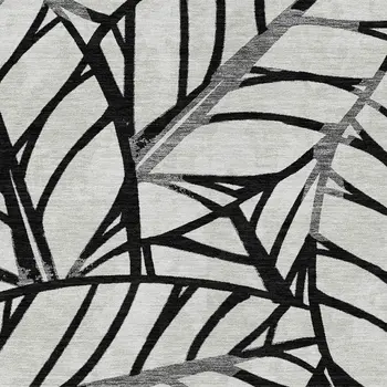 9' X 12' Black Gray And Beige Floral Washable Indoor Outdoor Area Rug
