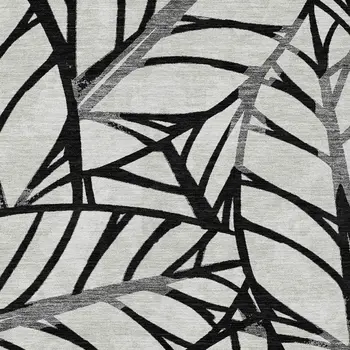 10' X 14' Black Gray And Beige Floral Washable Indoor Outdoor Area Rug