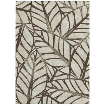 3' X 5' Chocolate And Beige Floral Washable Indoor Outdoor Area Rug