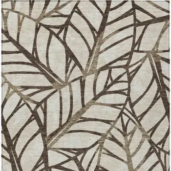 3' X 5' Chocolate And Beige Floral Washable Indoor Outdoor Area Rug