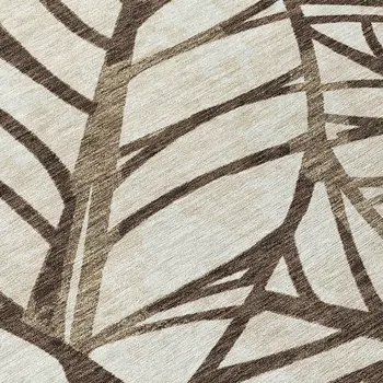 8' Chocolate And Beige Round Floral Washable Indoor Outdoor Area Rug
