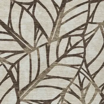 8' X 10' Chocolate And Beige Floral Washable Indoor Outdoor Area Rug