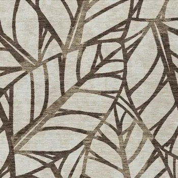 9' X 12' Chocolate And Beige Floral Washable Indoor Outdoor Area Rug