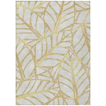 3' X 5' Gold And Beige Floral Washable Indoor Outdoor Area Rug