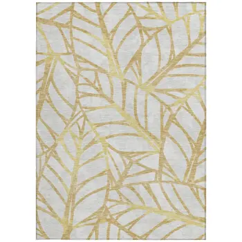 5' X 8' Gold And Beige Floral Washable Indoor Outdoor Area Rug