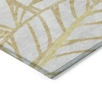 5' X 8' Gold And Beige Floral Washable Indoor Outdoor Area Rug