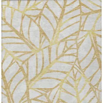 5' X 8' Gold And Beige Floral Washable Indoor Outdoor Area Rug