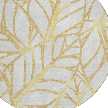 8' Gold And Beige Round Floral Washable Indoor Outdoor Area Rug