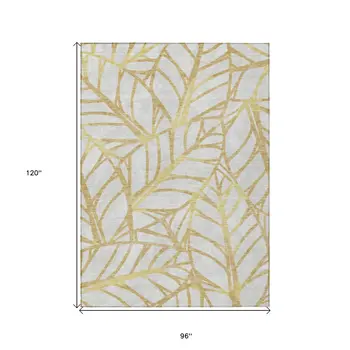 8' X 10' Gold And Beige Floral Washable Indoor Outdoor Area Rug