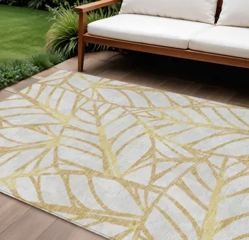 8' X 10' Gold And Beige Floral Washable Indoor Outdoor Area Rug