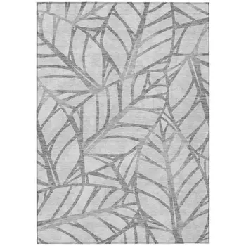 5' X 8' Gray And Silver Floral Washable Indoor Outdoor Area Rug
