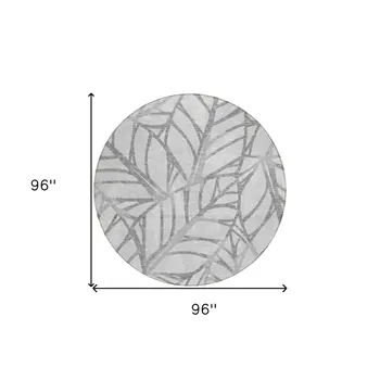 8' Gray And Silver Round Floral Washable Indoor Outdoor Area Rug