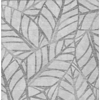 8' X 10' Gray And Silver Floral Washable Indoor Outdoor Area Rug