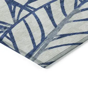 3' X 5' Navy Blue And Beige Floral Washable Indoor Outdoor Area Rug