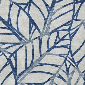 3' X 5' Navy Blue And Beige Floral Washable Indoor Outdoor Area Rug