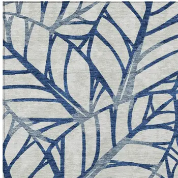 5' X 8' Navy Blue And Beige Floral Washable Indoor Outdoor Area Rug