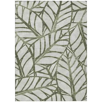 5' X 8' Olive Green And Beige Floral Washable Indoor Outdoor Area Rug