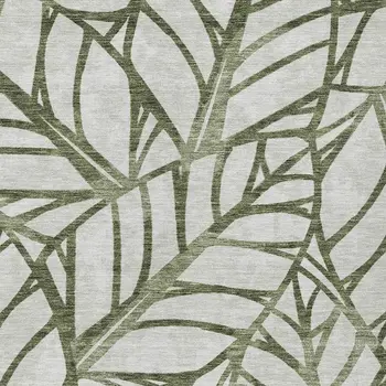 5' X 8' Olive Green And Beige Floral Washable Indoor Outdoor Area Rug