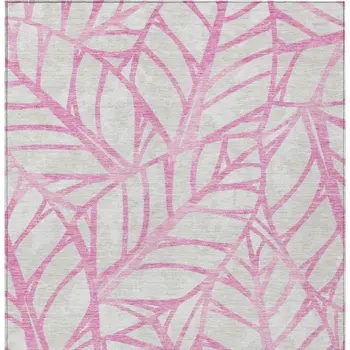 3' X 5' Pink And Beige Floral Washable Indoor Outdoor Area Rug