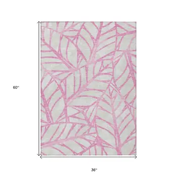 3' X 5' Pink And Beige Floral Washable Indoor Outdoor Area Rug