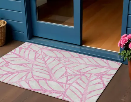 3' X 5' Pink And Beige Floral Washable Indoor Outdoor Area Rug