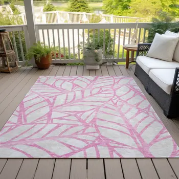 3' X 5' Pink And Beige Floral Washable Indoor Outdoor Area Rug