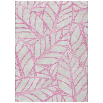 3' X 5' Pink And Beige Floral Washable Indoor Outdoor Area Rug