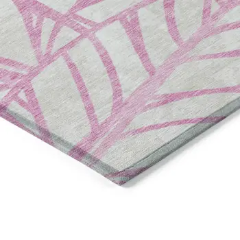 3' X 5' Pink And Beige Floral Washable Indoor Outdoor Area Rug