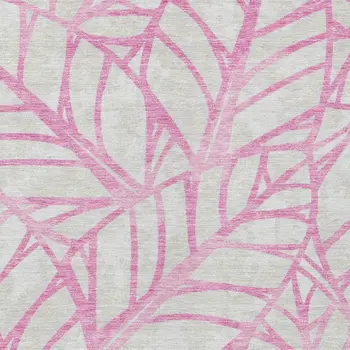 3' X 5' Pink And Beige Floral Washable Indoor Outdoor Area Rug