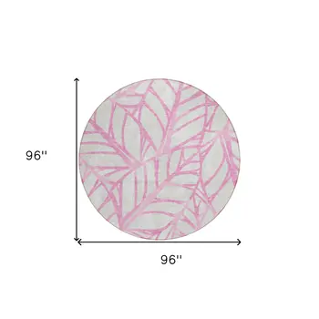8' Pink And Beige Round Floral Washable Indoor Outdoor Area Rug
