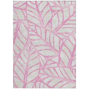 9' X 12' Pink And Beige Floral Washable Indoor Outdoor Area Rug