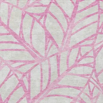 10' X 14' Pink And Beige Floral Washable Indoor Outdoor Area Rug