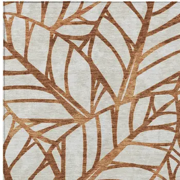 5' X 8' Orange Beige And Copper Floral Washable Indoor Outdoor Area Rug