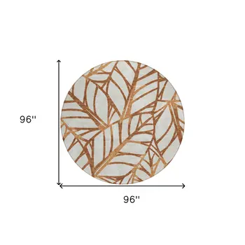 8' Orange Beige And Copper Round Floral Washable Indoor Outdoor Area Rug