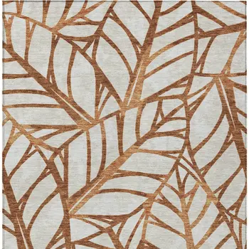 8' X 10' Orange Beige And Copper Floral Washable Indoor Outdoor Area Rug