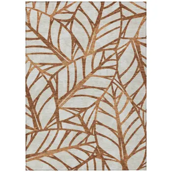 10' X 14' Orange Beige And Copper Floral Washable Indoor Outdoor Area Rug