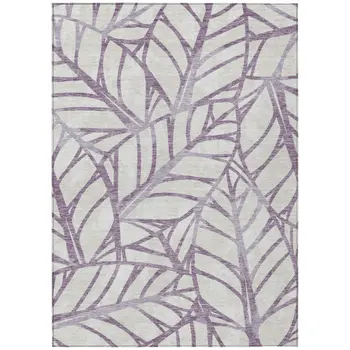 3' X 5' Purple Lavender And Beige Floral Washable Indoor Outdoor Area Rug