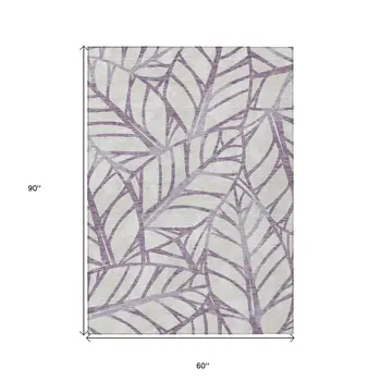 5' X 8' Purple Lavender And Beige Floral Washable Indoor Outdoor Area Rug