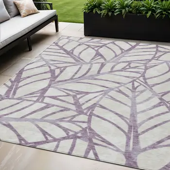 5' X 8' Purple Lavender And Beige Floral Washable Indoor Outdoor Area Rug