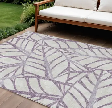 10' X 14' Purple Lavender And Beige Floral Washable Indoor Outdoor Area Rug
