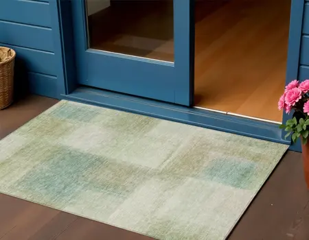 3' X 5' Artichoke Green And Beige Abstract Washable Indoor Outdoor Area Rug