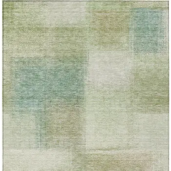 5' X 8' Artichoke Green And Beige Abstract Washable Indoor Outdoor Area Rug