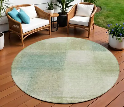 8' Artichoke Green And Beige Round Abstract Washable Indoor Outdoor Area Rug