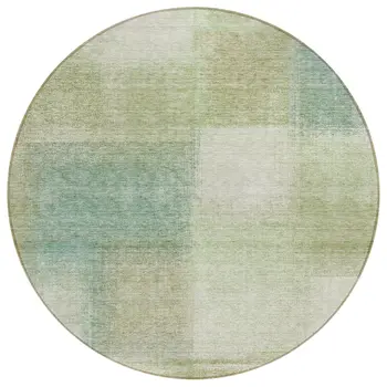 8' Artichoke Green And Beige Round Abstract Washable Indoor Outdoor Area Rug