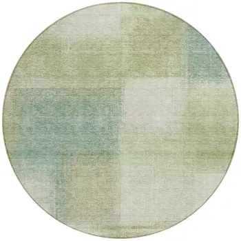 8' Artichoke Green And Beige Round Abstract Washable Indoor Outdoor Area Rug
