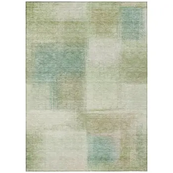 8' X 10' Artichoke Green And Beige Abstract Washable Indoor Outdoor Area Rug