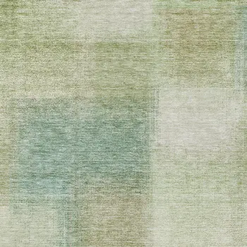 10' X 14' Artichoke Green And Beige Abstract Washable Indoor Outdoor Area Rug