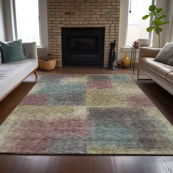 3' X 5' Beige Mauve And Brown Abstract Washable Indoor Outdoor Area Rug