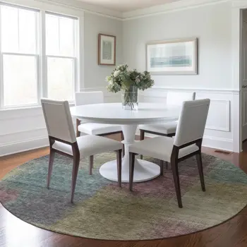 8' Beige Mauve And Brown Round Abstract Washable Indoor Outdoor Area Rug