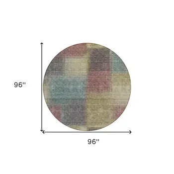 8' Beige Mauve And Brown Round Abstract Washable Indoor Outdoor Area Rug